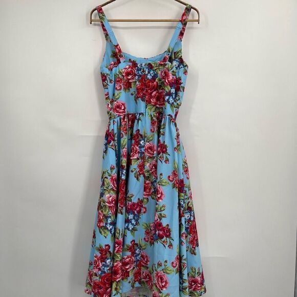 Vixen by Micheline Pitt Multicolor Fit & Flare Floral Ingenue Swing Dress Small - Picture 5 of 9